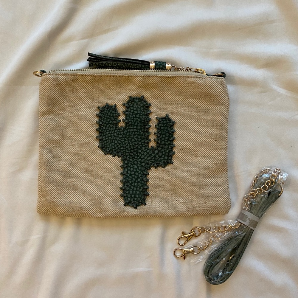 Francescas Beige Clutch with Cactus Patch